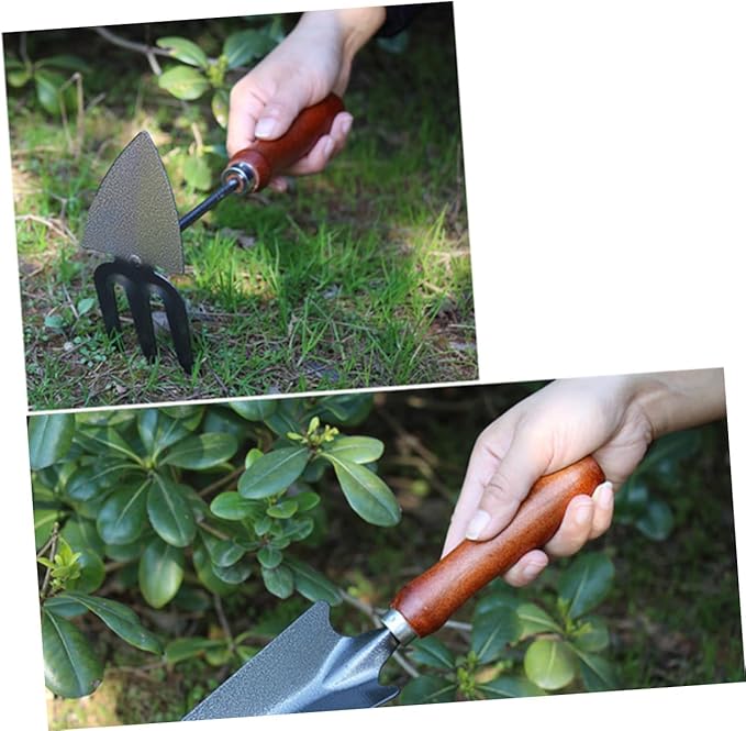 jojofuny Garden Tools Set Mini Shovel and Spade with Thickened Iron Blades Wooden Handle Planting Tool for Gardening Weeding and Transplanting 4pcs