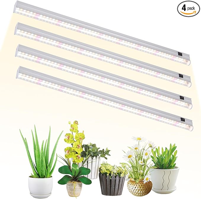 T5 Grow Lights 2FT 60W (4×15W 500W Equivalent) Full Spectrum Grow Lights for Indoor Plants 4000K Plug and Play Easy to Install for Greenhouse &amp Plant Shelves (4 Pack)