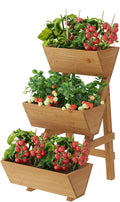 3-Tier Wooden Vertical Raised Garden Bed with Legs Tiered Planter Box Vertical Garden PlanterWood Plant Stand Wood Flower Rack for Patio Balcony Freestanding. (Brown-Small)