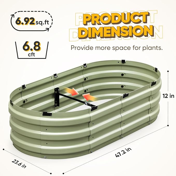 KING BIRD Raised Garden Bed Kit 2025 Upgraded 10-Minute Assembly Galvanized Planter Garden Box Outdoor for Gardening Vegetables Flowers 47x24x12 in Olive Green
