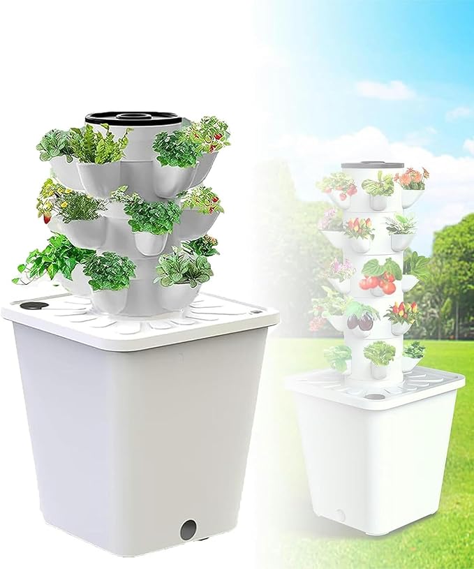 3/4/5/6 Floors - Hydroponics Tower Garden Hydroponic Growing System Plant Hydroponics Tower - W/Hydrating Timer for Herbs Fruits VegetablesWhite-15Hole//1pc