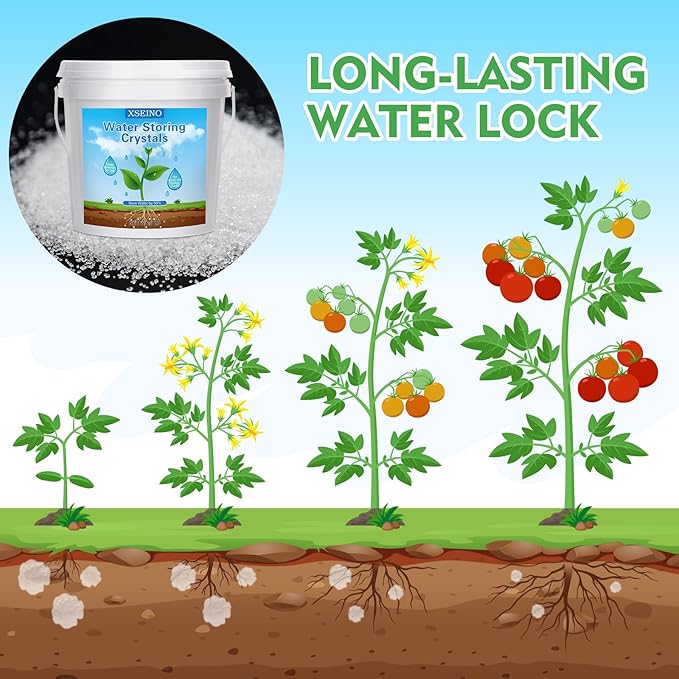 XSEINO 5LB Water Storing Crystals for Plants Water Gel Solves Plant Over-Watering and Drought Problems Keeps The Soil Moist Small Water Storing Polymer Crystals for Plants