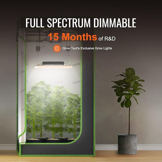 VEVOR LED Grow Light 400W Full Spectrum Dimmable High Yield Samsung 281B Diodes Growing Lamp for Indoor Plants Seedling Veg &amp Bloom Greenhouse Growing Daisy Chain Driver 4x4/5x5 ft Tent Black