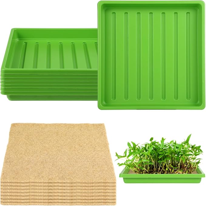 16-Piece Jute Grow Mat Set 8 Reusable Trays With 10 X 10 High-Absorbent Jute Mats Organic Microgreens Growing Kit For Indoor Hydroponics
