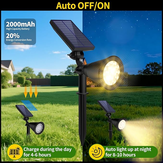 Solar Spot Lights Outdoor Waterproof 18 LED Solar Powered Landscape Lighting Low Voltage Auto On/Off for Garden Yard Tree Flag Wall Pathway 4 Pack