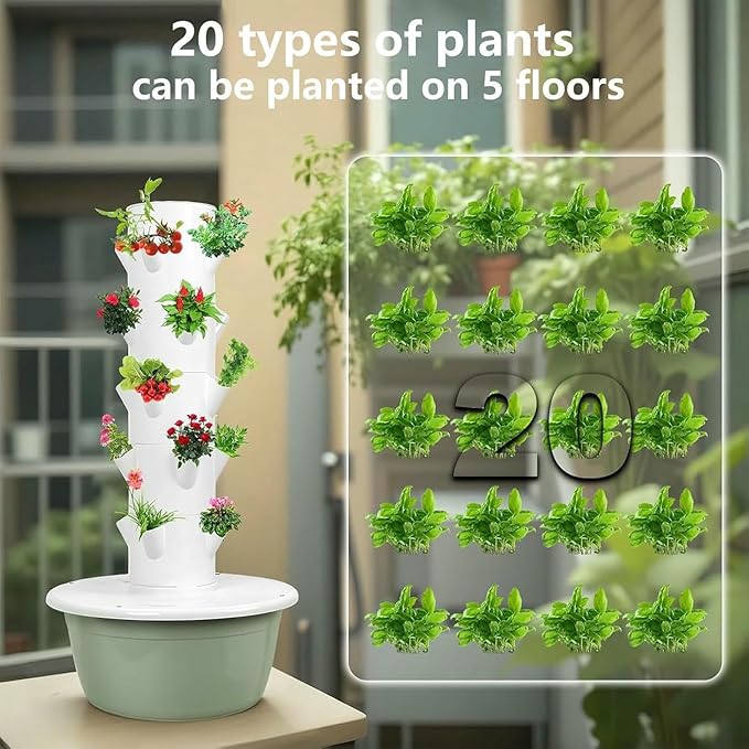 Hydroponic Tower Growing Sytem with Pump and Movable Water Tank Indoor Vertical Gardening Grow Kit Hydroponics Tower Garden for Herbs Fruits and Vegetables -*
