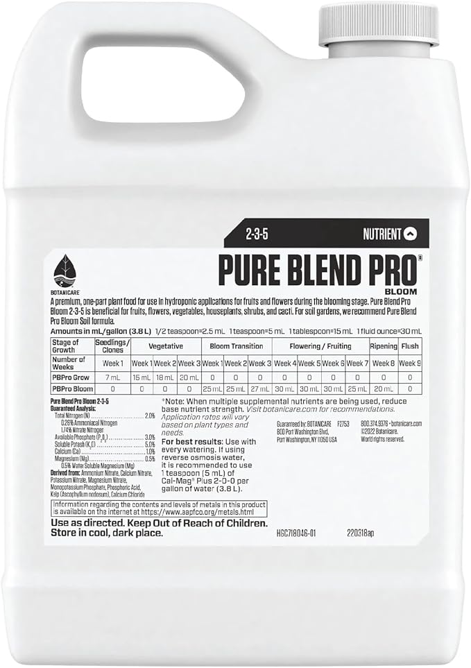 Botanicare Pure Blend Pro Bloom Nutrient for Fruit and Flowers 2-3-5 1 qt.