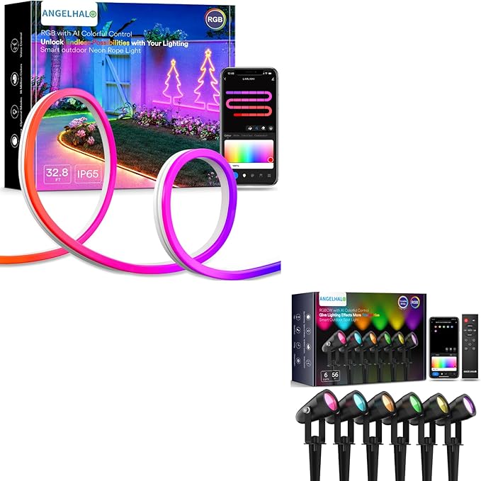 ANGELHALO Outdoor Neon Rope Lights 32.8ft Smart Landscape Spotlights 6 Pack