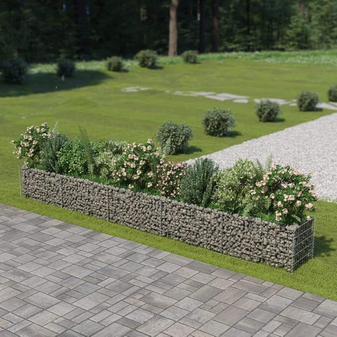 Gabion Raised Bed Outdoor Planter Box Outdoor Metal Raised Garden Beds for Vegetable Lawn Grass Yard Galvanized Steel 177.2x19.7x19.7