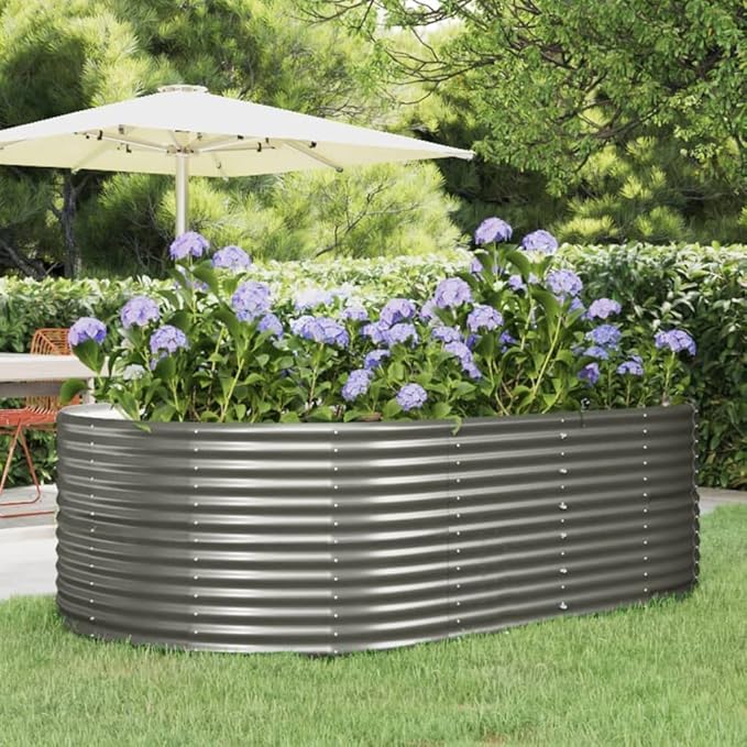 SKM Garden Raised Bed Gray 83.5x55.1x26.8 Powder-Coated Steel (14.44 KG/31.768 LBS)