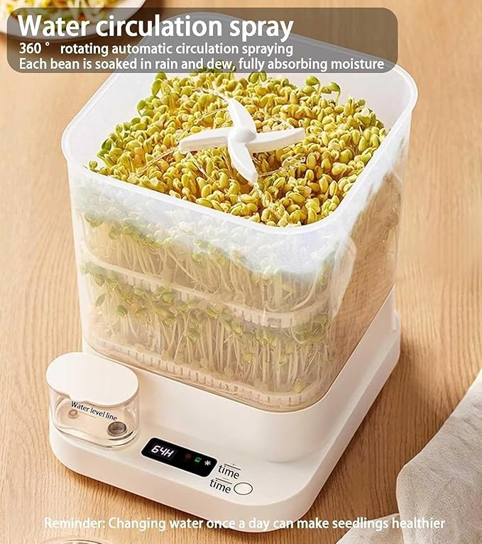 Automatic Smart Bean Sprout Machine 3 Layers Multifunction Bean Sprouts Machine Large Capacity Water-Circulation Sprayes Seed-Sprouter Kit