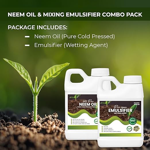 100% Pure Neem Oil &amp Unscented Emulsifier Combo - Natural Plant Care and Wetting Agent for Plants Trees (32 oz)