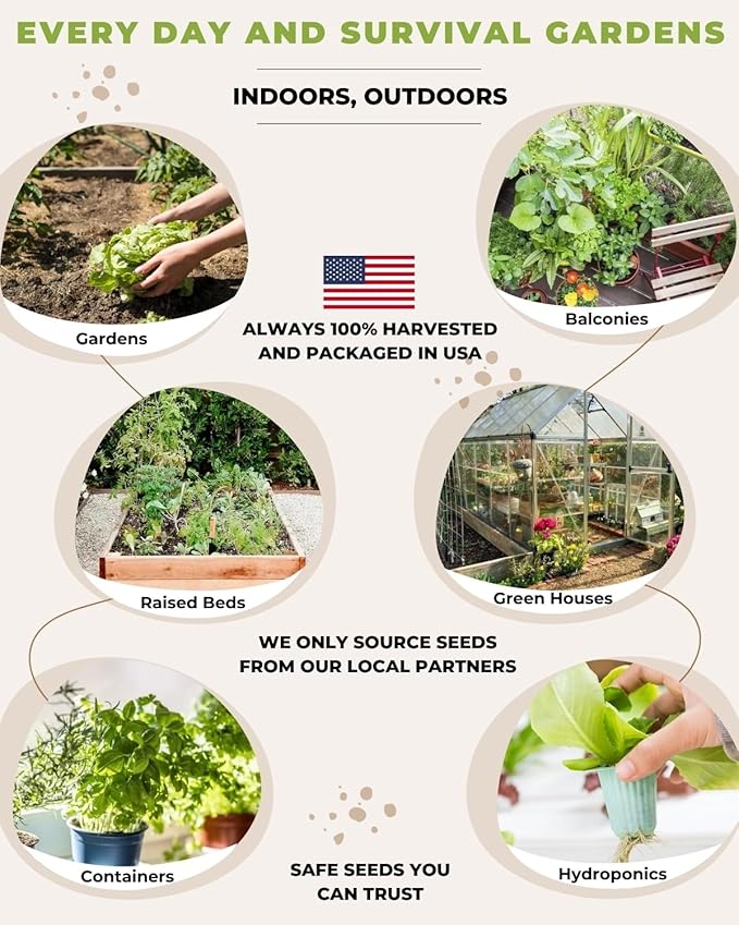 50 Tactiko Survival Vegetable Herb &amp Fruit Seed Kit - U.S.A. Harvested Varieties - Over 35000 Non-GMO Heirloom Seeds - Emergency Seed Vault in Waterproof Mylar Bag - Long-Term Storage