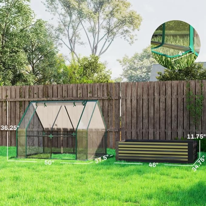 4.2x3.1x3FT Metal Raised Garden Bed with Greenhouse Cover Outdoor Galvanized Planter Raised Beds for Gardening for Vegetables Flowers and Fruit