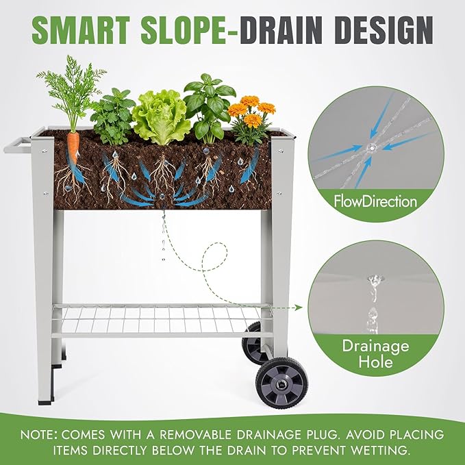 INNO STAGE 31.5 Tall Raised Garden Bed with Legs &amp Wheels- Elevated Planter Box with Shelf Anti-Rust Metal Galvanized Steel Garden Bed for Herb Vegetable Gradening Patio Balcony Backyard