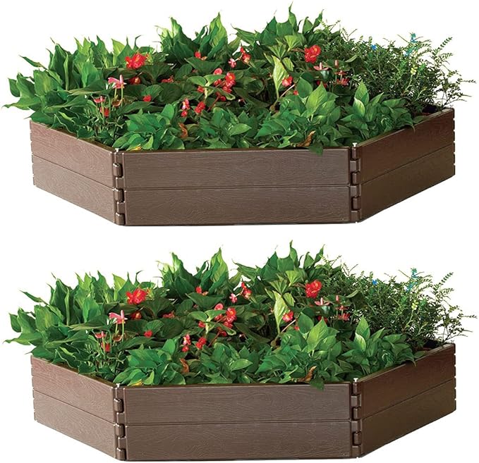 Modern Home Raised Garden Bed Kit - Stackable Hexagon Modular Flower/Planter Kit (Set of 2)