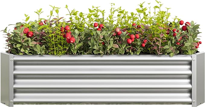 Raised Garden Beds Outdoor for Gardening 4×2×1ft Galvanized Rectangular Plastic Raised Planter Garden Box for Fruit Vegetables Herbs Flowers Growing Bed for Lawn Patio Balcony Silver