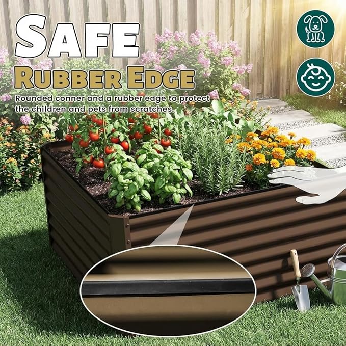 8x4x2 ft Galvanized Raised Garden Bed Large Metal Planter Box for Vegetables Fruits Flowers Herbs Brown Outdoor Gardening