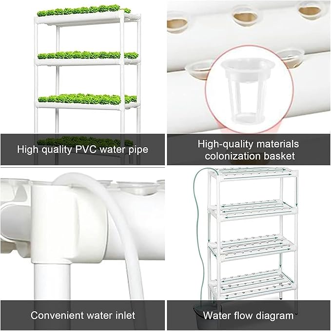 Hydroponic Growing Kits 4 Layers 108 Plant Sites Hydroponic Growing System Home Indoor Planting Kit with Water Pump Pump Timer Pulley Foot Hydroponic Grow Kit for Men Women