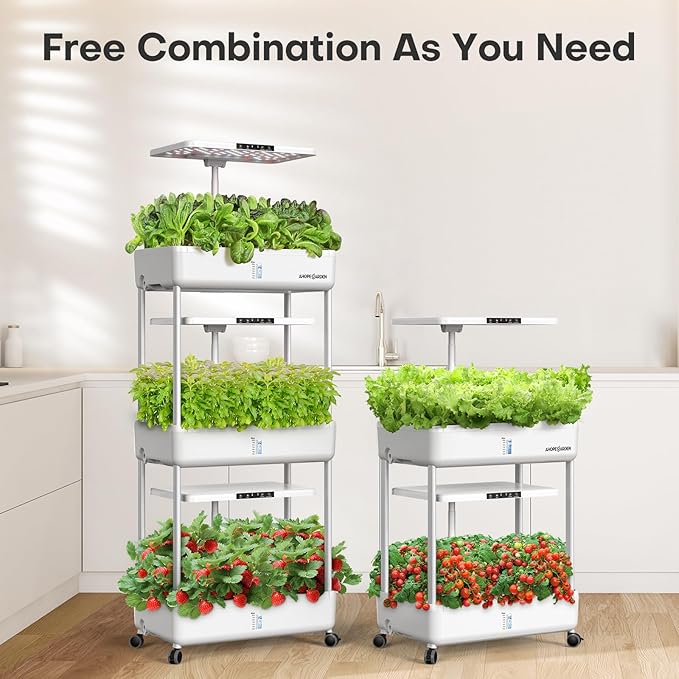 Ahopegarden Indoor Garden Hydroponics Growing System Kit: 66 Pods Plant Herb Garden Germination Kit with LED Grow Light 30L Large Capacity Kitchen Hydroponics Planter Grower for Vegetable Fruit