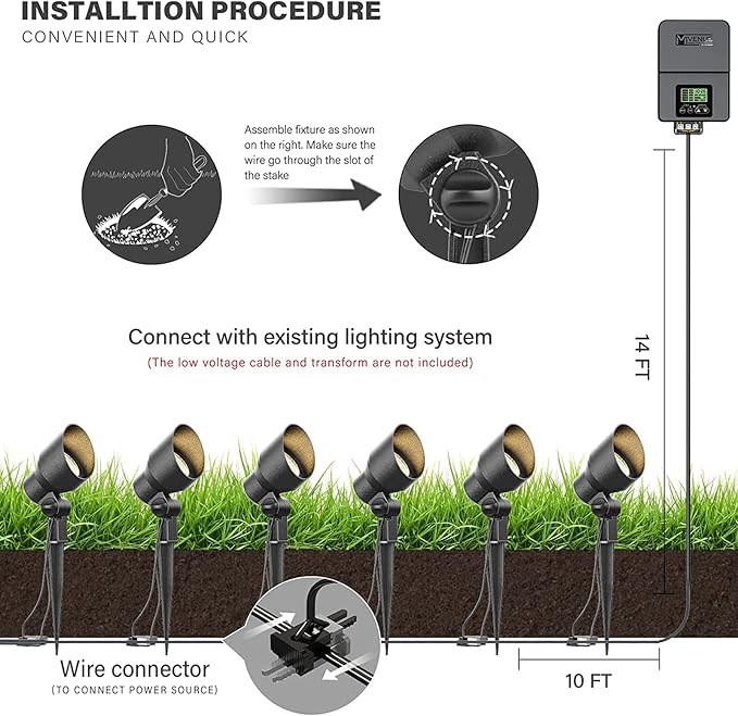 VENUS MANUFACTURING 10PK Low Voltage Landscape Lights Kits with 6 Pack Black 3Watt 200 Lumen LED Spotlight 12V Floodlights &amp 4 Pack 1.2Watt Outdoor Pathway Lighting for Sidewalk Walkway Black Ligh
