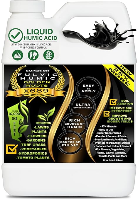Humic Acid &amp Fulvic Acid Liquid Concentrate - 10000 sq ft - Organic Plant Food Enhancer for Lawn Plants Turf Grass &amp Garden Soil