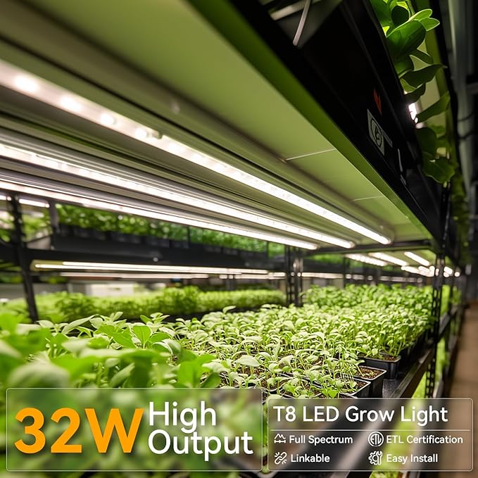 3FT Grow Lights for Indoor PlantsT8 5000K Full Spectrum Plant Light192W(6 x 32W) LED Grow Light Strips with Timer Aluminum Reflector LinkablePlant Growing Lamp Fixture for Greenhouse Indoor 6pcs