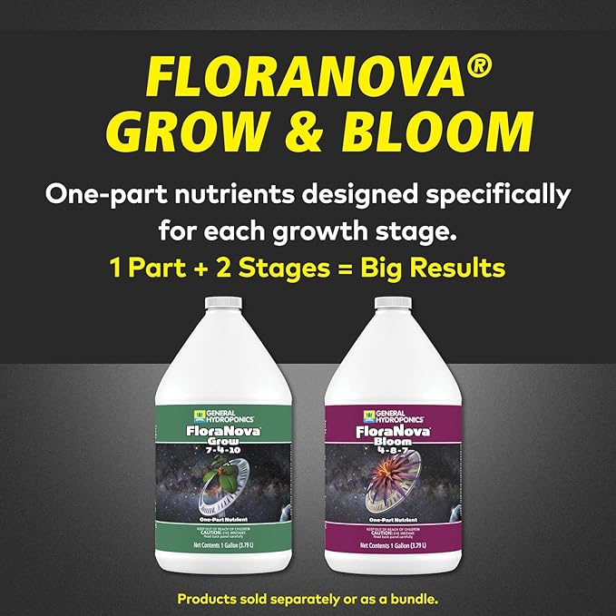 General Hydroponics HGC718805 FloraNova Grow 7-4-10 Robust Strength of Dry Fertilizer But in Rapid Liquid Form Use for Hydroponics Soilless Mixtures Containers &amp Garden Grown Plants 1-Gallon