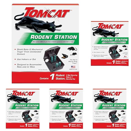Tomcat Rodent Station Includes 1 Rodent Station with 4 Bait Securing Rods and 1 Security Key - Fits Rat or Mouse Sized Traps (Baits &amp Traps Sold Separately) - Use Indoors or Outdoors (Pack of 5)