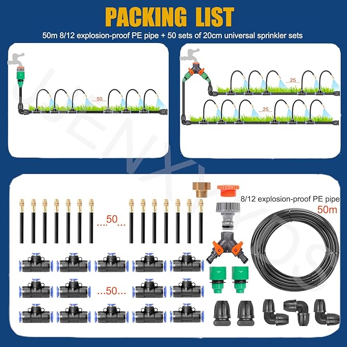 New Drip Irrigation System KitAutomatic Garden Watering Systemwith 360-degree Bending Dropper Atomizing Copper Nozzle and Smart Irrigation Controllerfor Garden Greenhouse50M/164FT