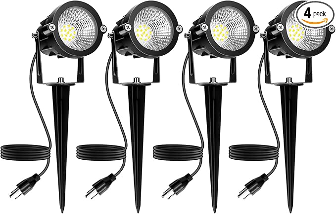 Outdoor Spotlight Cool White 6000K 10W LED Spot Lights Outdoor for Yard Garden Tree 120V Plug in Landscape Lighting with IP65 Waterproof for Halloween Christmas Decor 4 Pack
