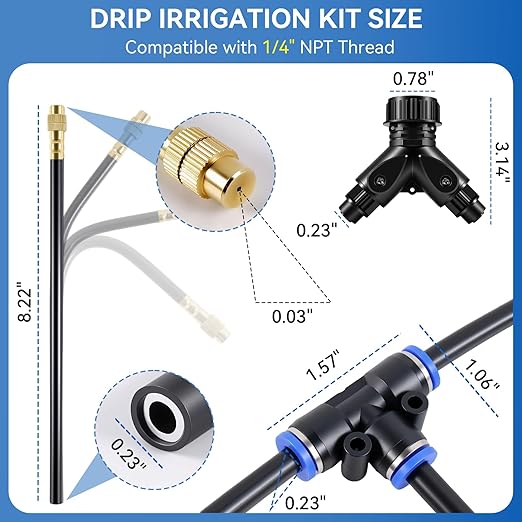100FT Drip Irrigation SystemGarden Watering System with 17 Copper Nozzles&amp1/4 Tubing 360° Adjustable Irrigation System for GardenAutomatic sprinklers for YardRaised Beds&ampGreenhouse