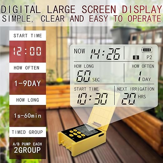 Solar Powered Dual Pump Drip Irrigation KitChild Lock 2 Group Automatic Watering System with Rain Sensing Digital Display Screen for Garden Patio Balcony Vacation (for 30 Pot Plants)