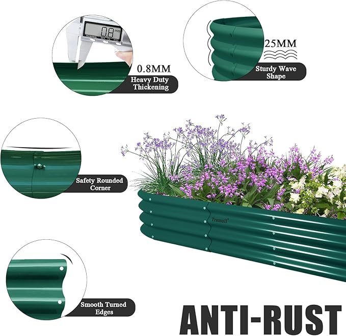 3 Pack 12x2x1FT Galvanized Raised Garden Bed Kit Oval Metal Ground Planter Box Outdoor Bottomless Planter Raised Beds for Vegetables Flowers Herbs Fruits Green