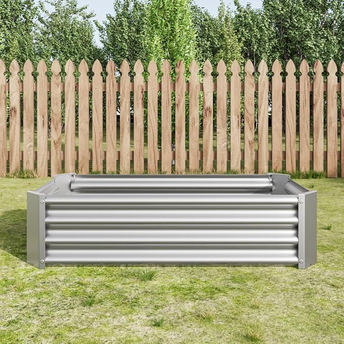 Heavy-Duty Metal Raised Garden Bed for Outdoor Vegetable Herb and Flower Planting – Durable Galvanized Steel Planter Box (Silver with 4x2x1ft)