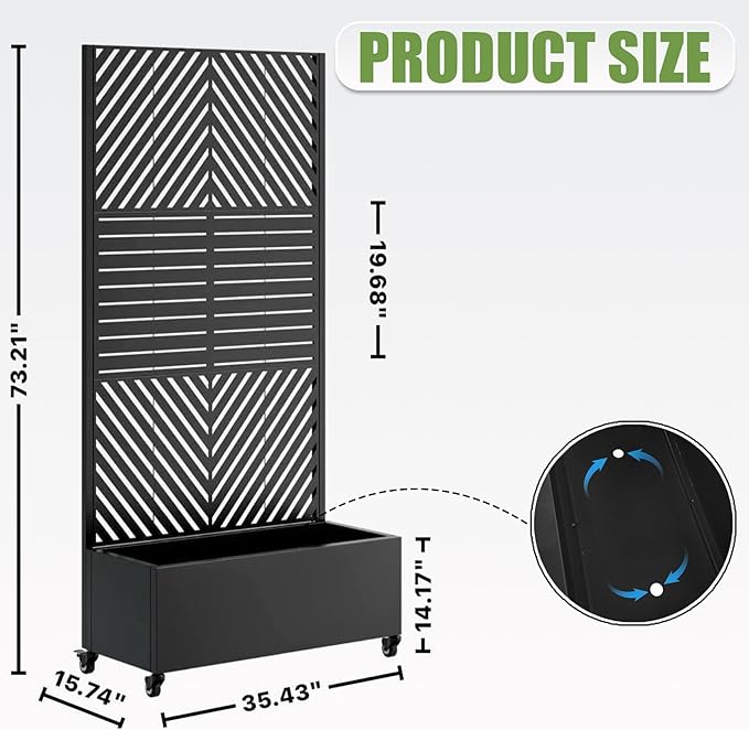 Sturdy 47x16x73 Inch Galvanized Steel Raised Garden Bed with Trellis Metal Planter Box on Wheels for Patio Privacy Screen 12 Inch Deep Root Mobile Vertical Garden Planter for Climbing Plants (M4)