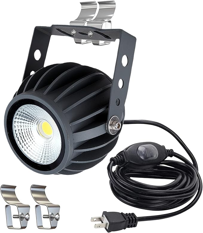 Kiven Plug in LED Indoor/Outdoor Waterproof Spotlight Porch Light with 9.84 FT Plug-in Cord 10 Watts Black Plug in Accent Light with Vinly Siding Hooks for Plants Porch Garden(Cool White)