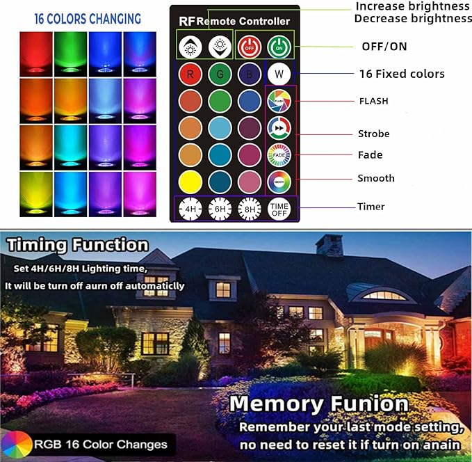 Christmas RGB Spot Lights Outdoor Spotlights with Timer 12W Metal Case IP65 Waterproof Color Changing Landscape Lights with Spike Stand for Garden Lawn House Tree (4 Lights)