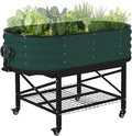 CABIHOME Galvanized Raised Garden Bed Kit with Cover Legs &amp Storage Rack Sturdy Metal Planter Box for Vegetables Flowers &amp Herbs – Corrosion-Resistant Mobile on Wheels Green