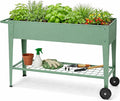 InSideOut Elevated 40 Raised Garden Bed Outdoor with Wheels &amp Shelf for Mobility Metal Planter Box for Vegetables/Herbs Patio-Balcony-Backyard (Sage Green)