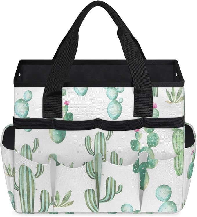 Garden Tool BagCactus Plants Pattern Gardening Organizer Bag With Pockets Garden Tool Kit Storage Tote for Women Men Garden Tool Set Holder