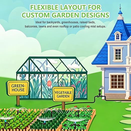 230FT Drip Irrigation System Kit Quick Push-to-Connect Garden Watering System with 1/2'' &amp 1/4'' Tubing Adjustable Drippers &amp Sprayers Auto Irrigation System for Raised Bed Lawn Greenhous