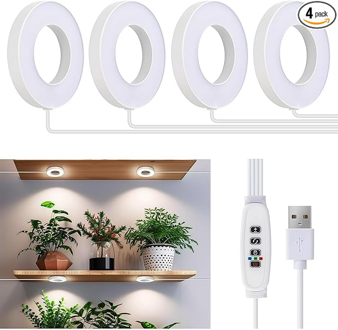 Ceiling Grow Lights for Indoor Plants 192 LEDs Full Spectrum Halo LED Plant Light with 3/9/12H Auto Timer Switch 3 Colors10 Dimming Plant Lights for Small Plants 4 Head