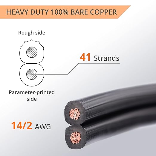 Wirefy 14/2 Low Voltage Landscape Wire 100 ft | Low Voltage Landscape Lighting Wire | Pure Copper | Outdoor Direct Burial | 14-Gauge 2-Conductor 100 Feet