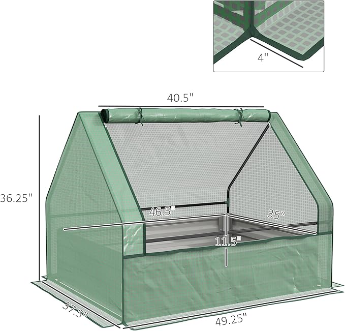 Raised Garden Bed with Greenhouse Galvanized Outdoor Planter Box with Cover for Herbs and Vegetables Use for Patio Garden Balcony Green Cover and Silver Planter