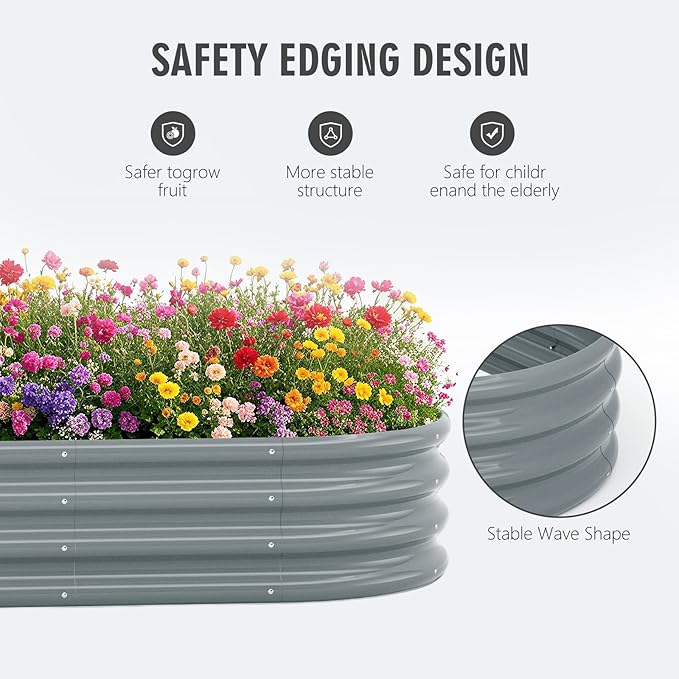 Galvanized Raised Garden Bed Kit Galvanized Planter Raised Garden Boxes Outdoor Oval Metal Raised Garden Beds for Vegetables (Gray)