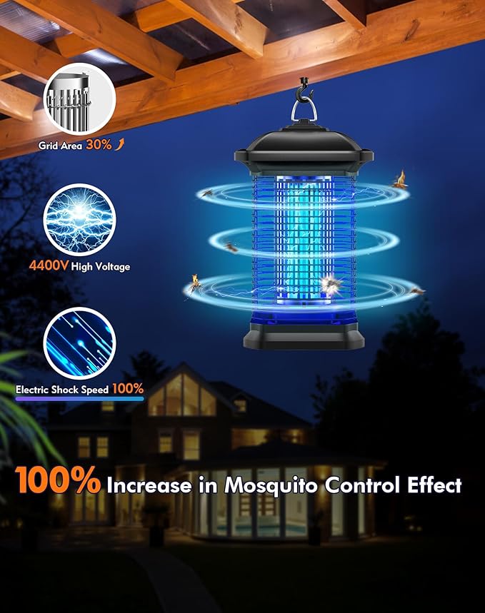 Bug Zapper for Outdoor &amp Indoor 1/2 Acre Coverage Mosquito Lamp with 18W Bulb &amp 4400V High-Voltage 100% Improvement in Mosquito Control Effect Electric Fly Trap for Patio Backyard Home