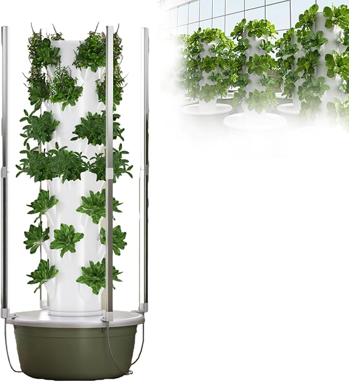 Hydroponics Growing System Tower with Foldable LED Light 20/28/36 Pods Vertical Hydroponic Tower Auto Water Circulate Hydroponics Tower Garden for Herbs Fruits and Vegetables 5LayerLED