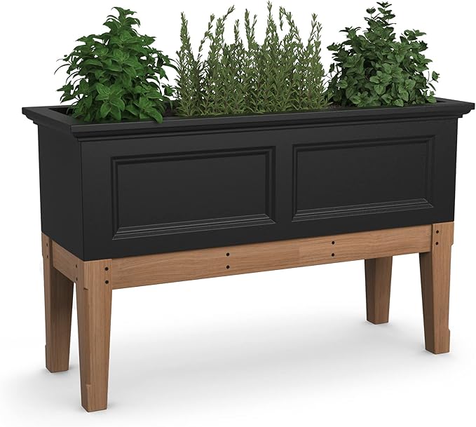 Mayne Fairfield Elevated Garden Bed - Black - 48in L x 18in W x 14in H - Polyethylene - Built-in Water Reservoir (4890-B)