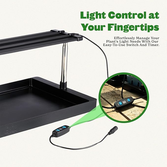 Epic Gardening Seed Starting Grow Light - Full-Spectrum LED with Adjustable Height &amp Integrated Tray for Indoor Seedlings | Energy-Efficient Long-Lasting Light with Timer (Standard)